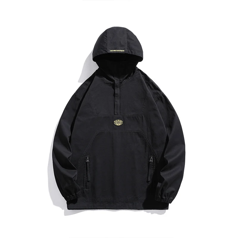Herren Kapuzen-Anorak Pulloverjacke im Oversize-Utility-Stil Nord Taschen