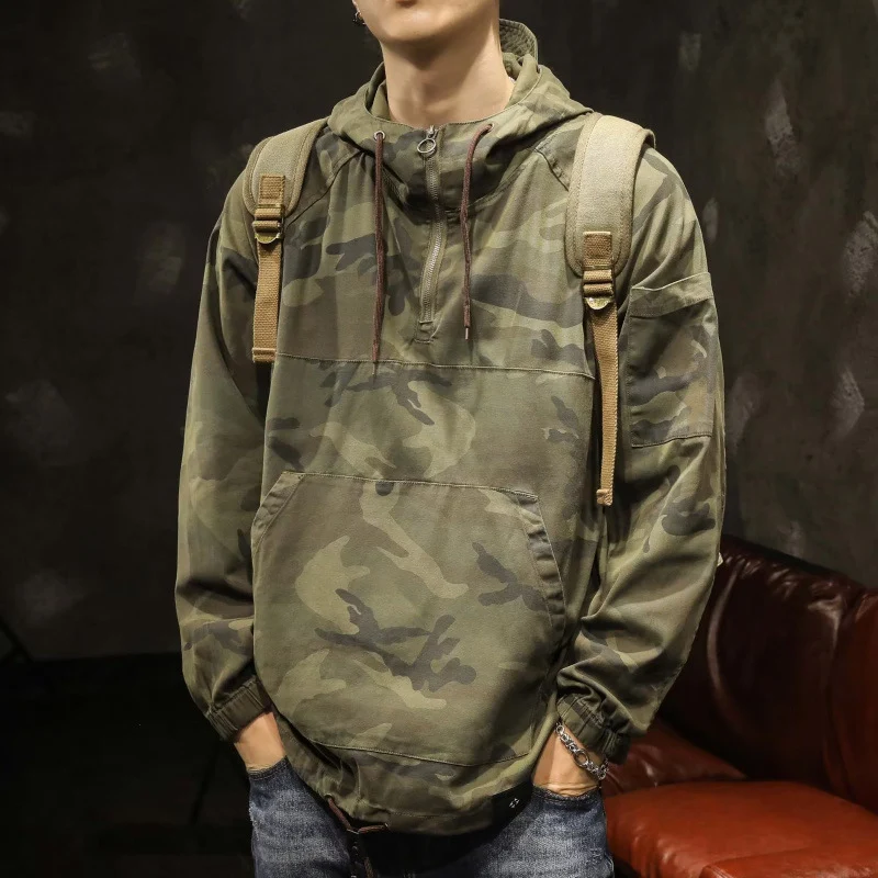 Herren Kapuzen-Anorak mit Halbzip, Kängurutasche und Tunnelzugsaum Nord Taschen