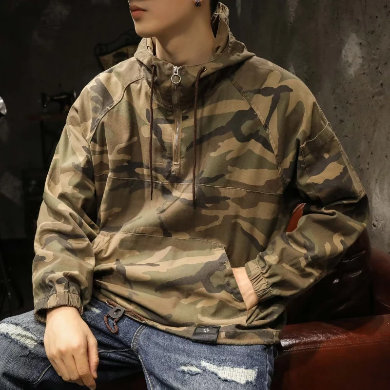 Herren Kapuzen-Anorak mit Halbzip, Kängurutasche und Tunnelzugsaum Nord Taschen