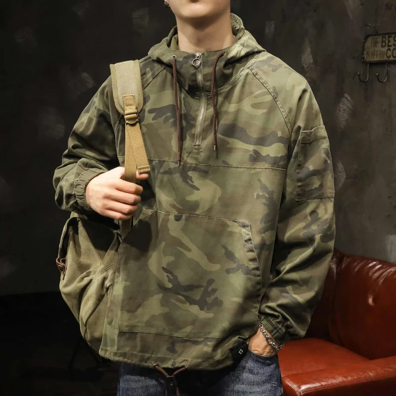 Herren Kapuzen-Anorak mit Halbzip, Kängurutasche und Tunnelzugsaum Nord Taschen