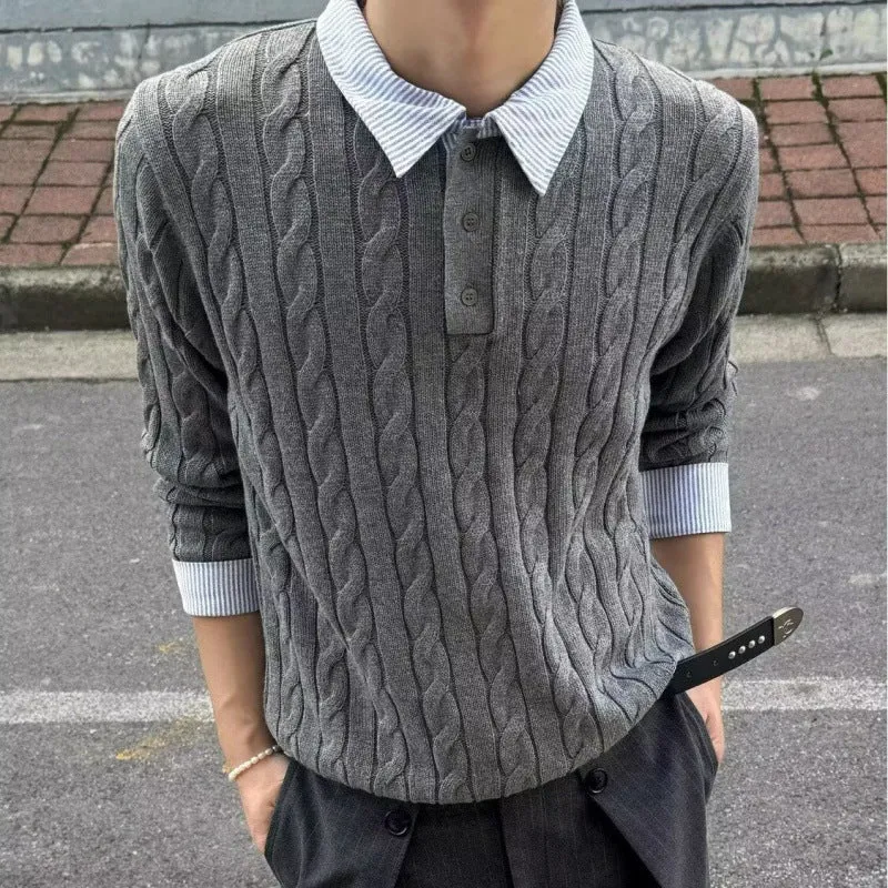 Herren Kabelstrickpullover mit Hemdkragen-Layering-Effekt Nord Taschen