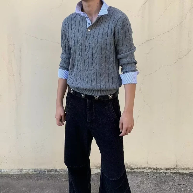 Herren Kabelstrickpullover mit Hemdkragen-Layering-Effekt Nord Taschen