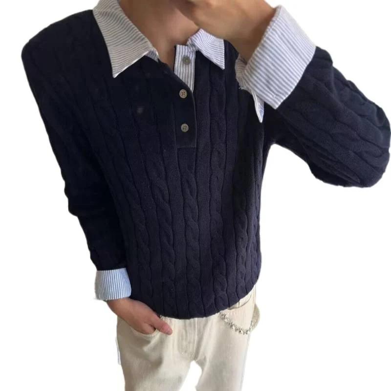 Herren Kabelstrickpullover mit Hemdkragen-Layering-Effekt Nord Taschen