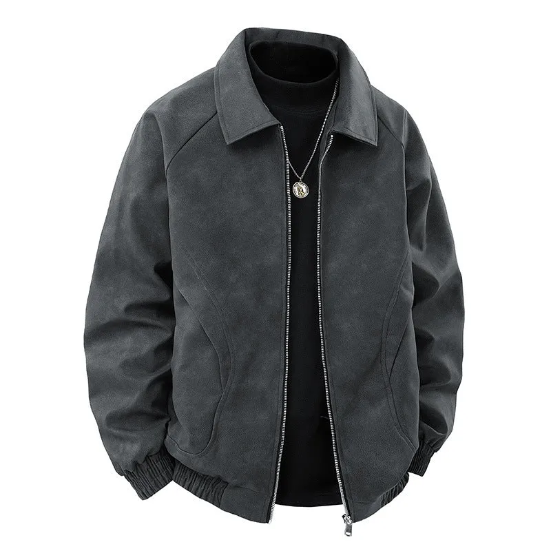 Herren Veloursleder‑Optik Blousonjacke mit Hemdkragen und elastischem Bund Nord Taschen
