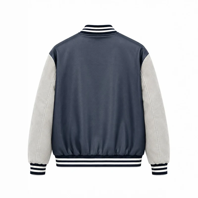 Herren Varsity-Lederoptik Collegejacke mit Kontrastärmeln, gestickten Patches und geripptem Saum Nord Taschen
