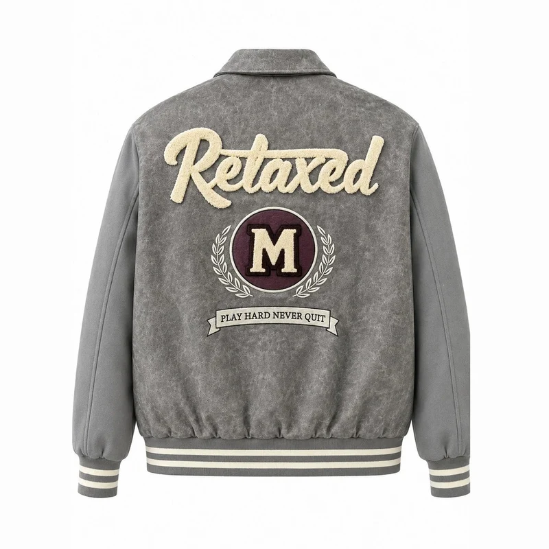 Herren Varsity-Bomberjacke im Vintage-Lederlook mit Chenille-Emblem Nord Taschen