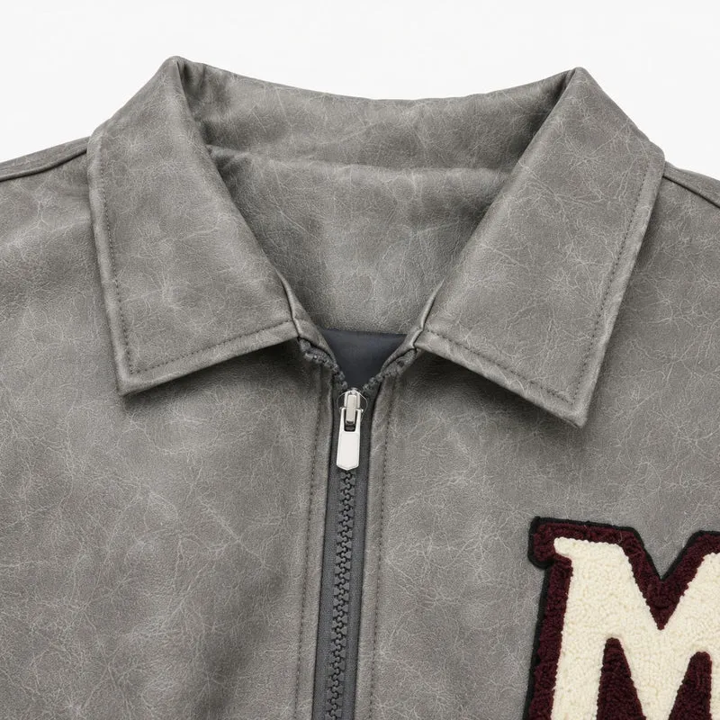 Herren Varsity-Bomberjacke im Vintage-Lederlook mit Chenille-Emblem Nord Taschen
