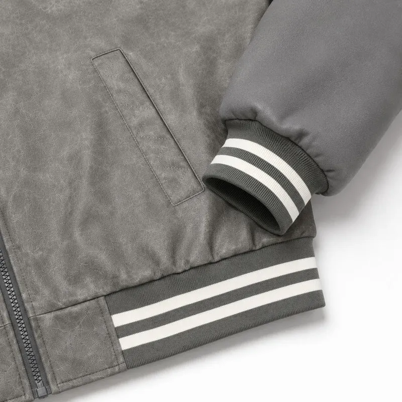Herren Varsity-Bomberjacke im Vintage-Lederlook mit Chenille-Emblem Nord Taschen