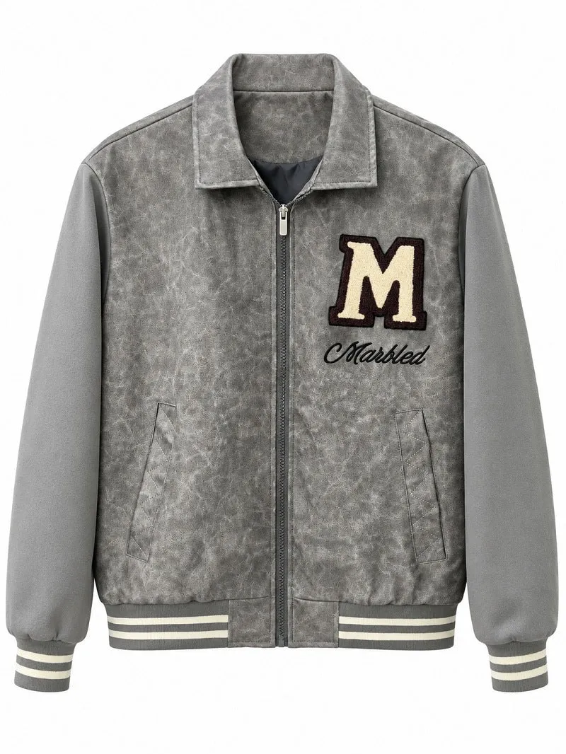 Herren Varsity-Bomberjacke im Vintage-Lederlook mit Chenille-Emblem Nord Taschen