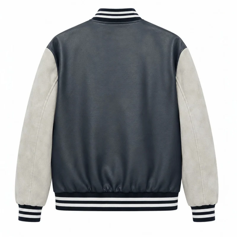 Herren Varsity-Bomberjacke im Retro-College-Stil mit Kunstlederkörper und Kontrastärmeln Nord Taschen