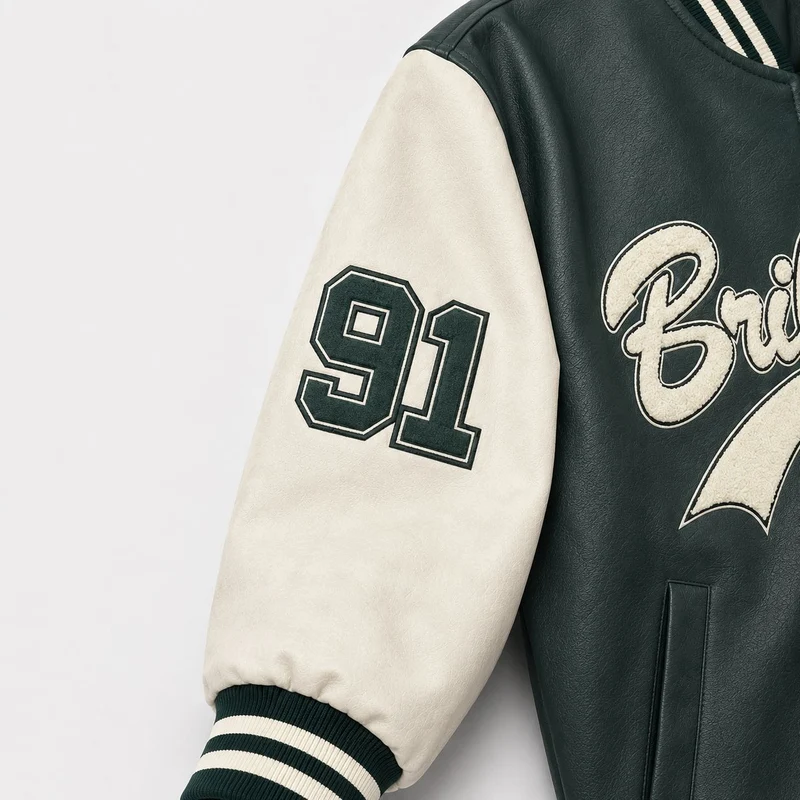 Herren Varsity-Bomberjacke im Letterman‑Stil mit Chenille‑Applikationen Nord Taschen