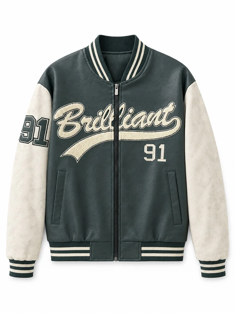 Herren Varsity-Bomberjacke im Letterman‑Stil mit Chenille‑Applikationen Nord Taschen