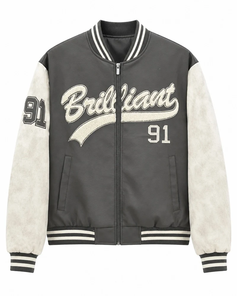 Herren Varsity-Bomberjacke im Letterman‑Stil mit Chenille‑Applikationen Nord Taschen