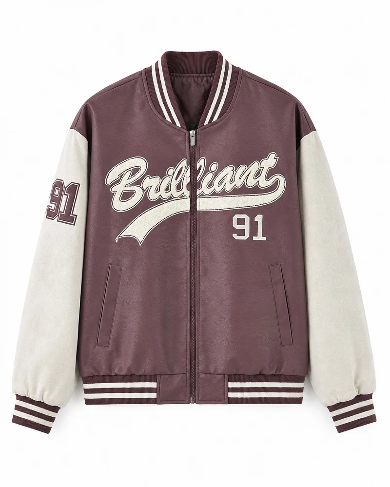 Herren Varsity-Bomberjacke im Letterman‑Stil mit Chenille‑Applikationen Nord Taschen
