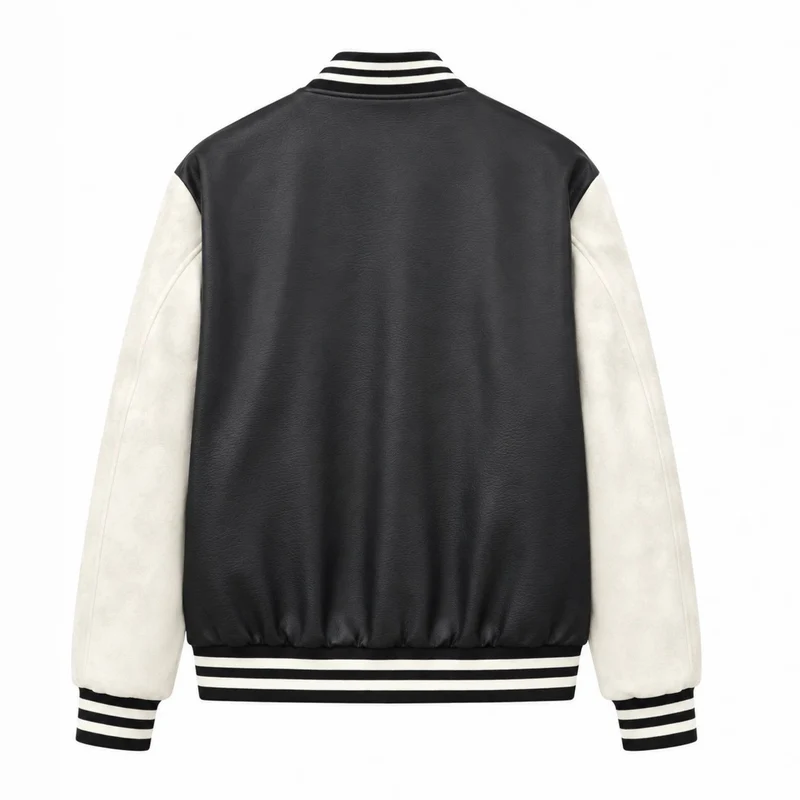 Herren Varsity‑Bomberjacke im College‑Stil mit Lederimitatkörper und kontrastierenden Wildlederärmeln Nord Taschen