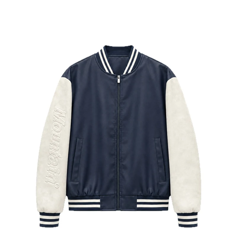 Herren Varsity‑Bomberjacke im College‑Stil mit Lederimitatkörper und kontrastierenden Wildlederärmeln Nord Taschen