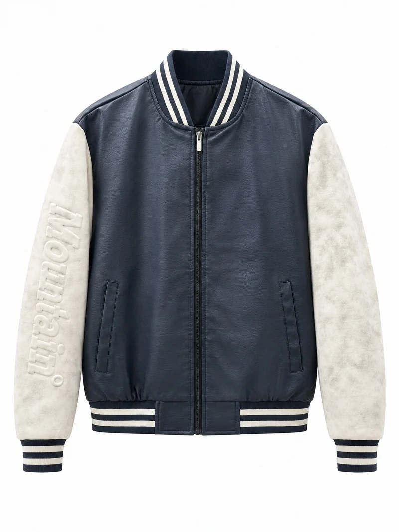 Herren Varsity‑Bomberjacke im College‑Stil mit Lederimitatkörper und kontrastierenden Wildlederärmeln Nord Taschen