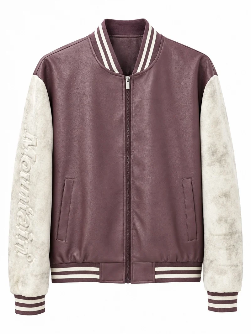 Herren Varsity‑Bomberjacke im College‑Stil mit Lederimitatkörper und kontrastierenden Wildlederärmeln Nord Taschen
