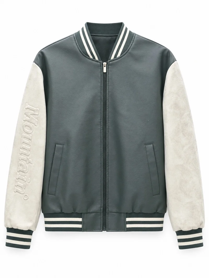 Herren Varsity‑Bomberjacke im College‑Stil mit Lederimitatkörper und kontrastierenden Wildlederärmeln Nord Taschen