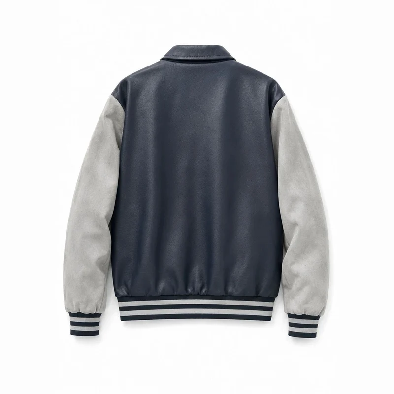 Herren Varsity-Bomberjacke im College-Stil mit Kunstleder-Körper, Veloursleder-Optikärmeln und bestickten Patches Nord Taschen