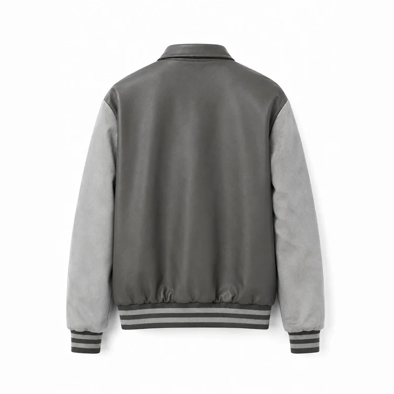 Herren Varsity-Bomberjacke im College-Stil mit Kunstleder-Körper, Veloursleder-Optikärmeln und bestickten Patches Nord Taschen