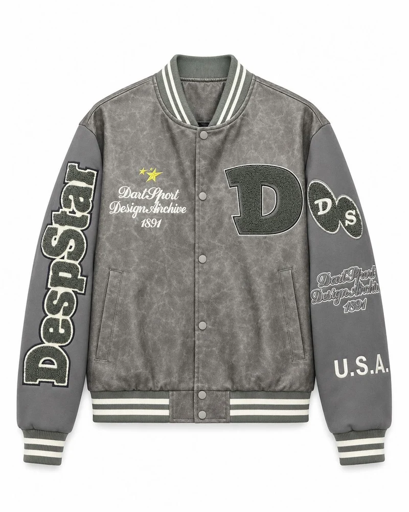 Herren Varsity-Bomberjacke im College-Stil aus Lederimitat mit Applikationen Nord Taschen