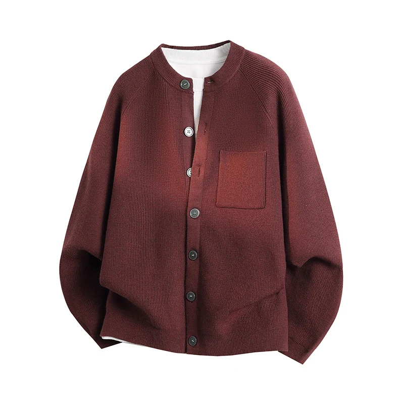 Unisex Leichter Feinstrick-Cardigan mit Rundhalsausschnitt, Brusttasche und Raglanärmeln Nord Taschen