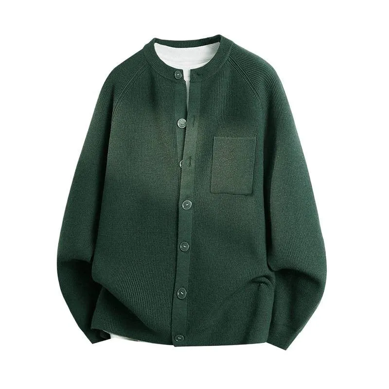 Unisex Leichter Feinstrick-Cardigan mit Rundhalsausschnitt, Brusttasche und Raglanärmeln Nord Taschen