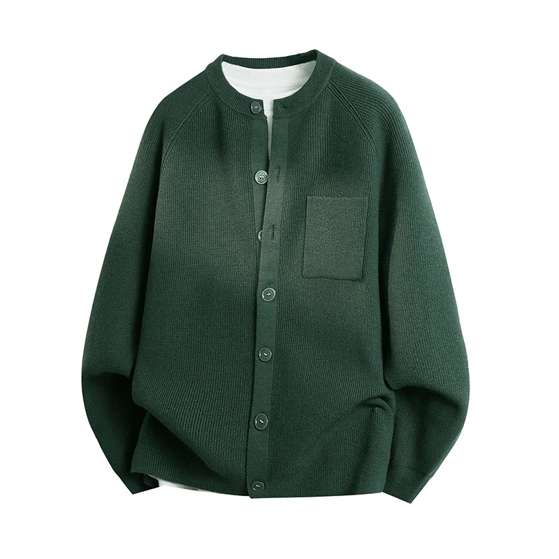 Unisex Leichter Feinstrick-Cardigan mit Rundhalsausschnitt, Brusttasche und Raglanärmeln Nord Taschen