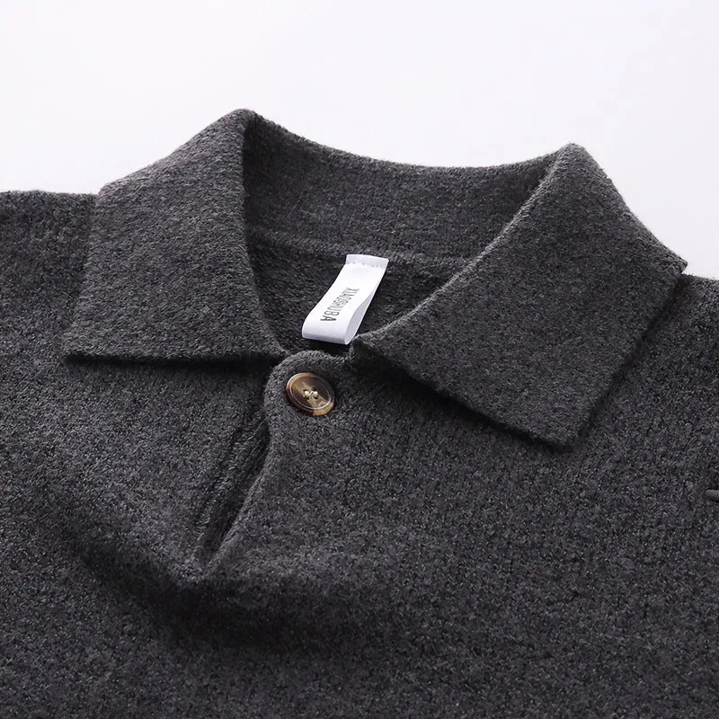 Unisex Lässiger Oversize-Strickpullover mit Polokragen und Halber Knopfleiste Nord Taschen