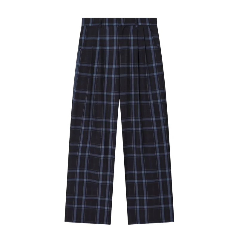 Damen Hochgeschnittene karierte Hose mit weitem Bein, Bügelfalte und Bundschlaufen Nord Taschen