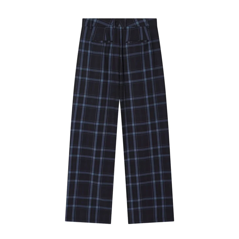 Damen Hochgeschnittene karierte Hose mit weitem Bein, Bügelfalte und Bundschlaufen Nord Taschen