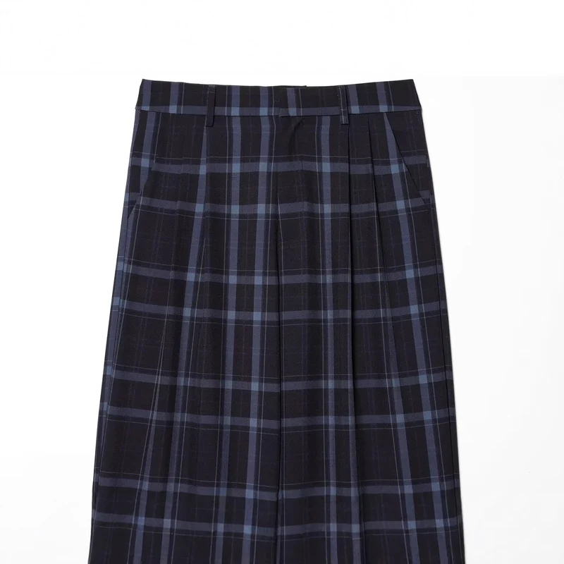 Damen Hochgeschnittene karierte Hose mit weitem Bein, Bügelfalte und Bundschlaufen Nord Taschen