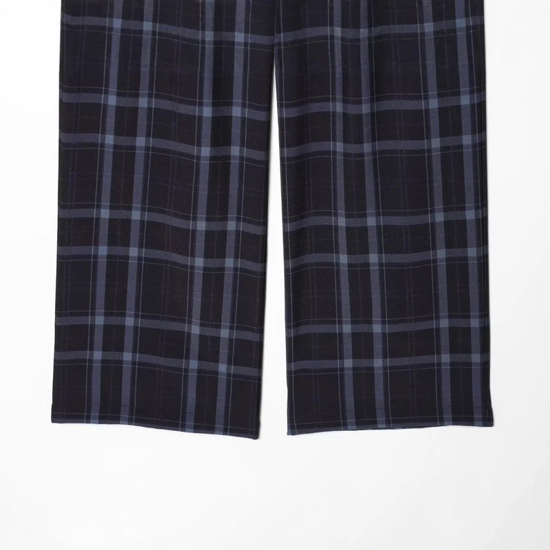Damen Hochgeschnittene karierte Hose mit weitem Bein, Bügelfalte und Bundschlaufen Nord Taschen