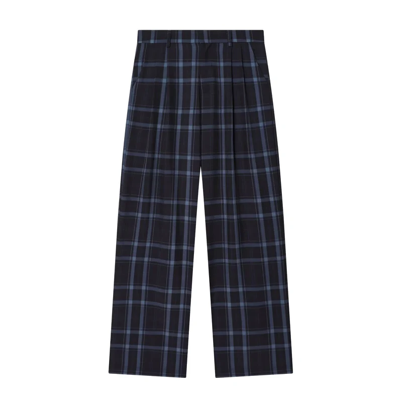 Damen Hochgeschnittene karierte Hose mit weitem Bein, Bügelfalte und Bundschlaufen Nord Taschen