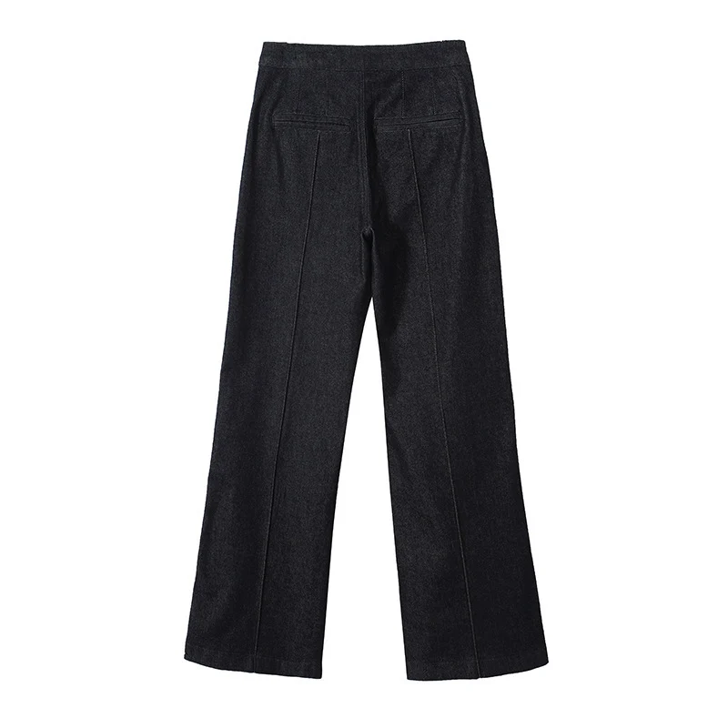 Damen High‑Waist Weite Denimhose mit durchgehender Mittelnaht und aufgesetzten Taschen Nord Taschen