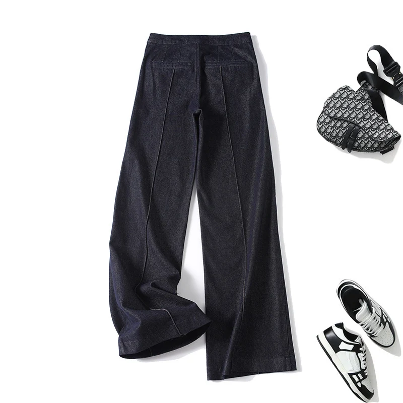 Damen High‑Waist Weite Denimhose mit durchgehender Mittelnaht und aufgesetzten Taschen Nord Taschen