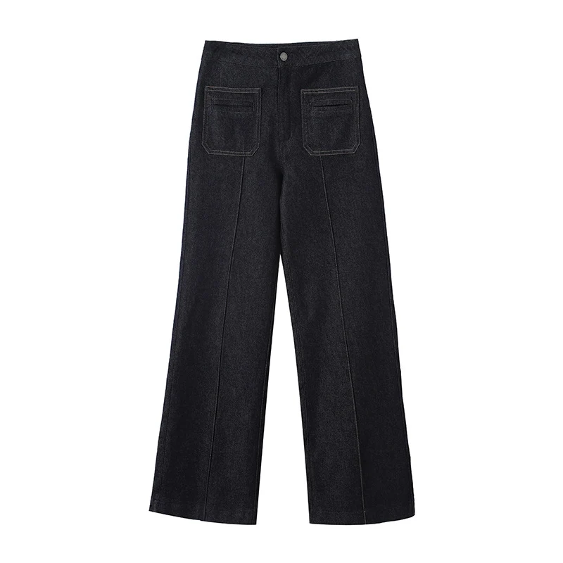 Damen High‑Waist Weite Denimhose mit durchgehender Mittelnaht und aufgesetzten Taschen Nord Taschen