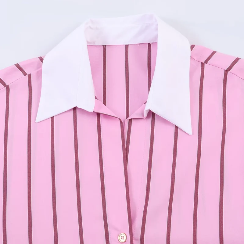 Damen Gestreifte Oversize-Bluse mit kontrastierendem Kentkragen und Manschetten Nord Taschen