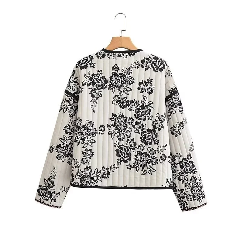 Damen Gestepptes Kurzblouson mit floralem Allover-Print und Bindeschleifen Nord Taschen