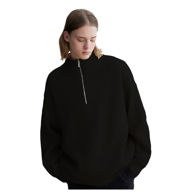 Herren Oversized Rippstrick-Halbzippullover mit verlängertem Arm und hohem Stehkragen Nord Taschen