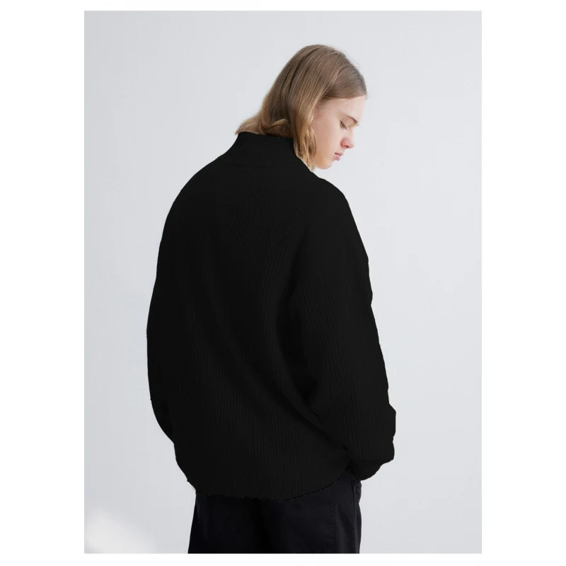 Herren Oversized-Rippenstrick Halbzip-Pullover mit Stehkragen Nord Taschen