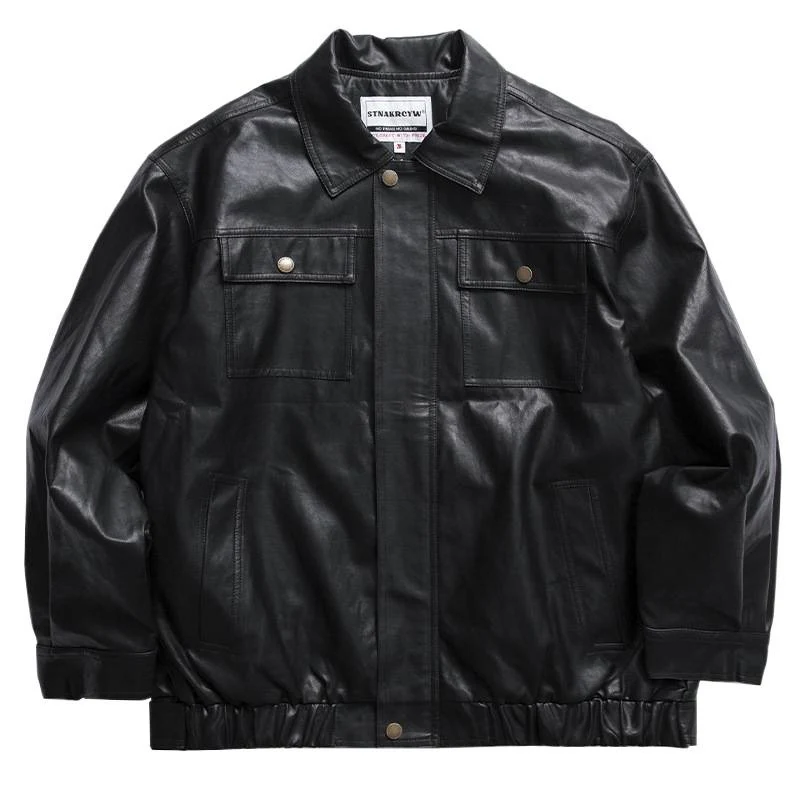 Herren Oversized Lederoptik-Utility-Jacke mit Pattentaschen und elastischem Saum Nord Taschen