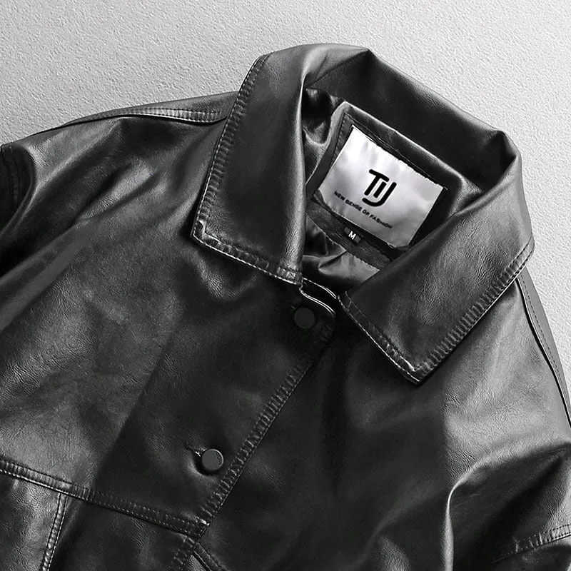 Herren Oversized Lederimitat-Utility-Jacke mit Pattentaschen und elastischem Saum Nord Taschen