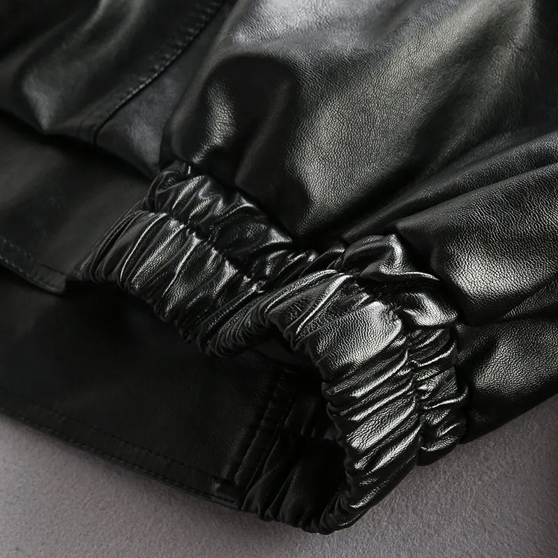 Herren Oversized Lederimitat-Utility-Jacke mit Pattentaschen und elastischem Saum Nord Taschen