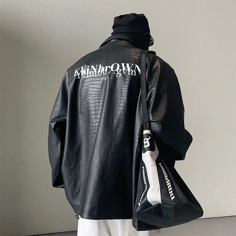 Herren Oversized Kunstlederjacke mit Krokodilprägung und Rückenlogo Nord Taschen