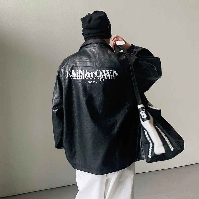 Herren Oversized Kunstlederjacke mit Krokodilprägung und Rückenlogo Nord Taschen