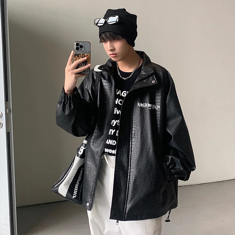 Herren Oversized Kunstlederjacke mit Krokodilprägung und Rückenlogo Nord Taschen