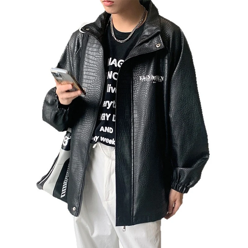 Herren Oversized Kunstlederjacke mit Krokodilprägung und Rückenlogo Nord Taschen