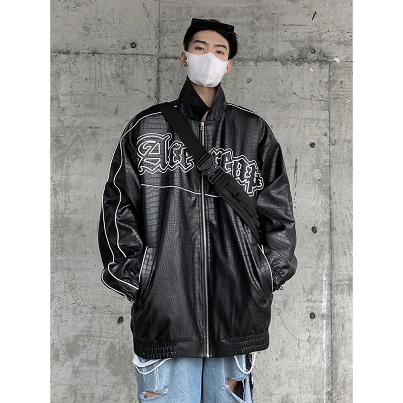 Herren Oversized Kunstlederjacke mit Krokodilprägung und Kontrastpaspel Nord Taschen